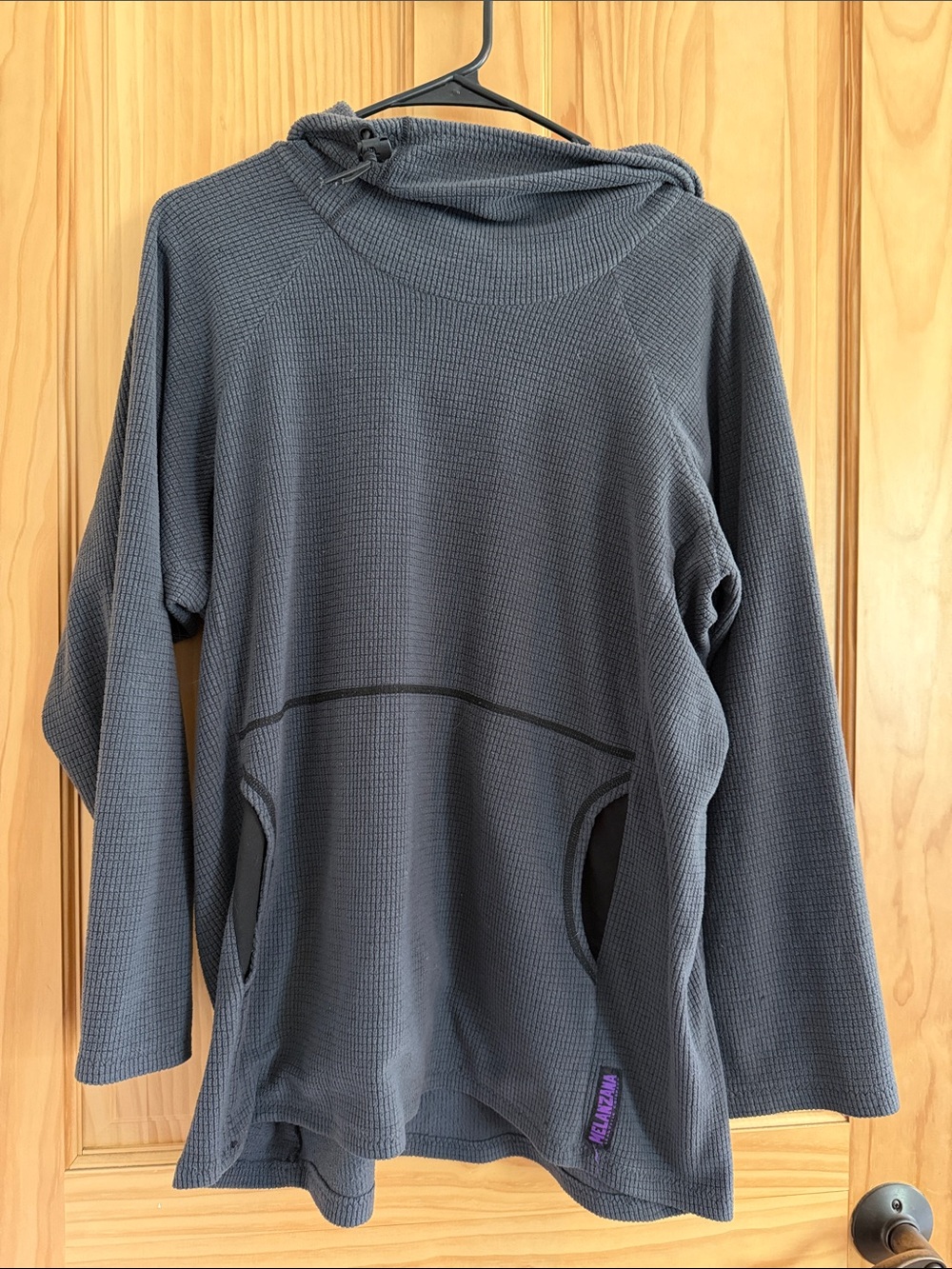 Melanzana Gray Waffle Knit Hooded Pullover with Purple Logo